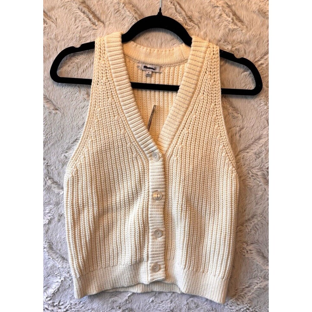 Madewell Cream Knit Sleeveless Button-Front Sweater Vest - Picture 2 of 11